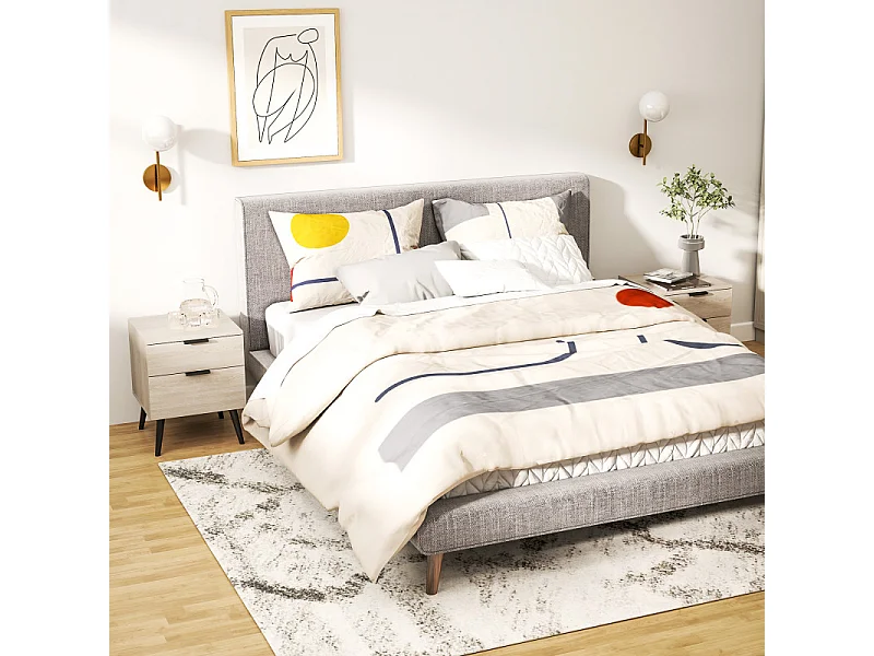 Lot de 2 chevets style nordique 2 tiroirs RANIA effet chêne clair