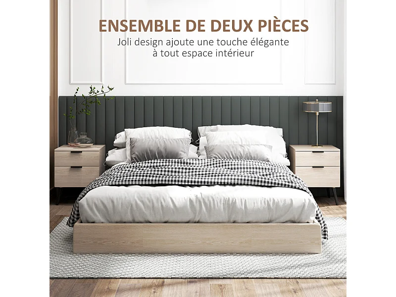 Lot de 2 chevets style nordique 2 tiroirs RANIA effet chêne clair