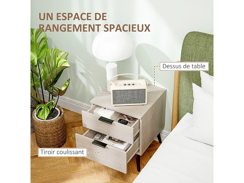 Lot de 2 chevets style nordique 2 tiroirs RANIA effet chêne clair