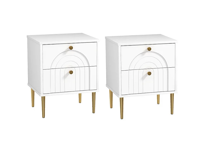 Lot de 2 chevets design 2 tiroirs ELMA blanc et or