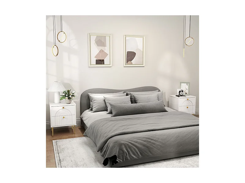 Lot de 2 chevets design 2 tiroirs ELMA blanc et or