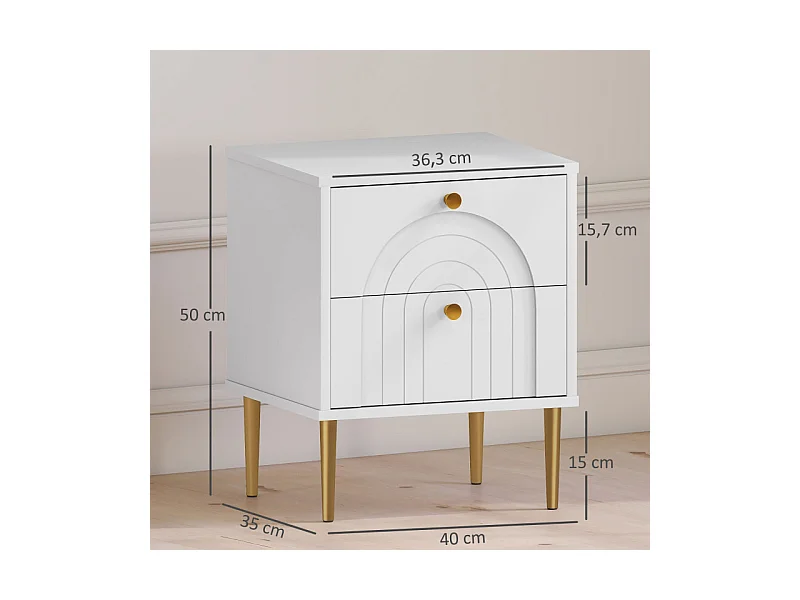 Lot de 2 chevets design 2 tiroirs ELMA blanc et or