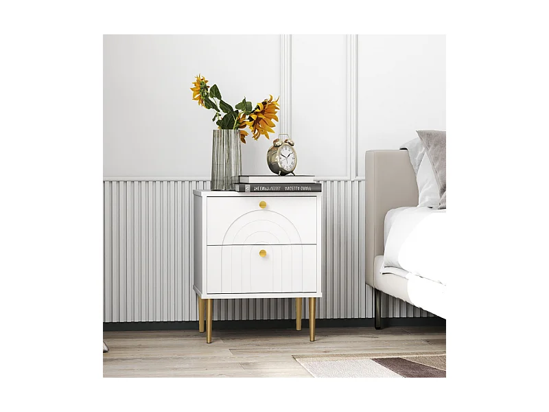 Lot de 2 chevets design 2 tiroirs ELMA blanc et or