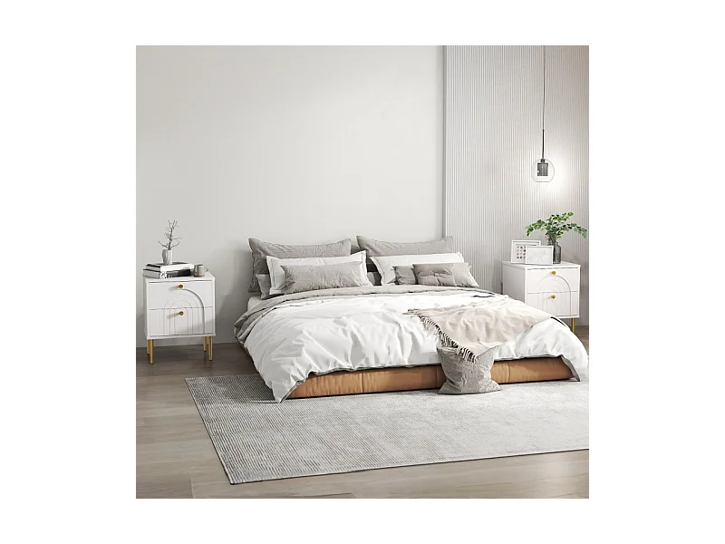 Lot de 2 chevets design 2 tiroirs ELMA blanc et or