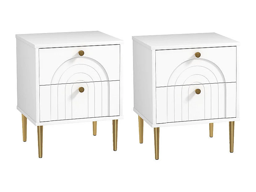 Lot de 2 chevets design 2 tiroirs ELMA blanc et or