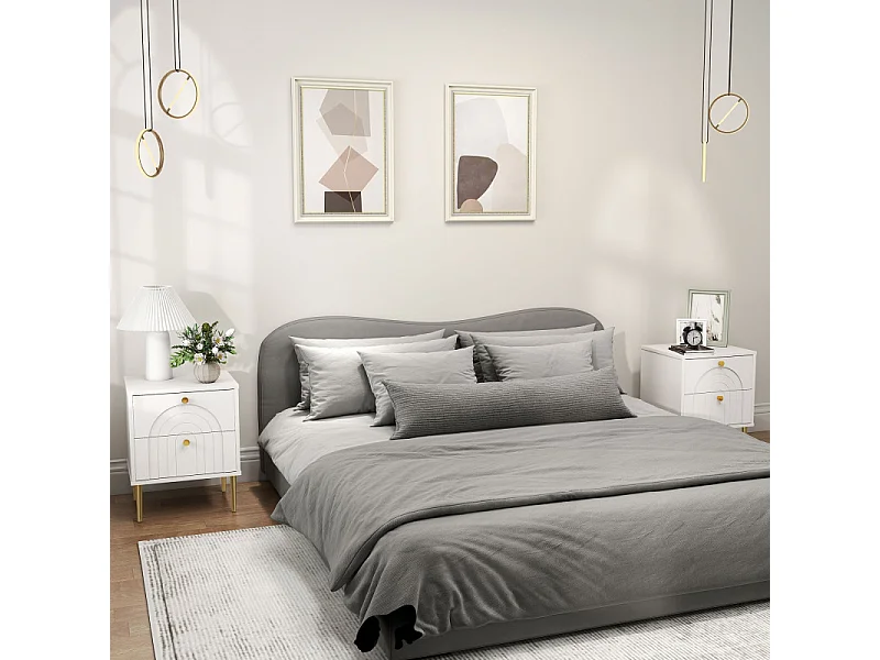 Lot de 2 chevets design 2 tiroirs ELMA blanc et or