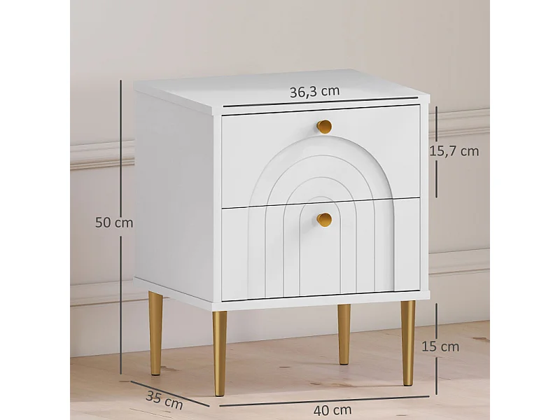 Lot de 2 chevets design 2 tiroirs ELMA blanc et or