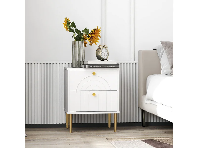 Lot de 2 chevets design 2 tiroirs ELMA blanc et or
