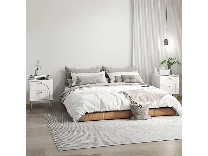 Lot de 2 chevets design 2 tiroirs ELMA blanc et or