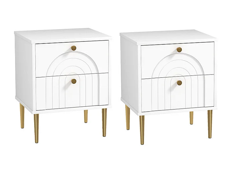 Lot de 2 chevets design 2 tiroirs ELMA blanc et or