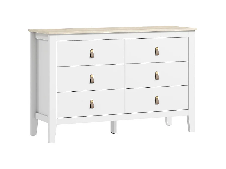 Commode sur pieds 6 tiroirs HUNTER effet bois clair et blanc