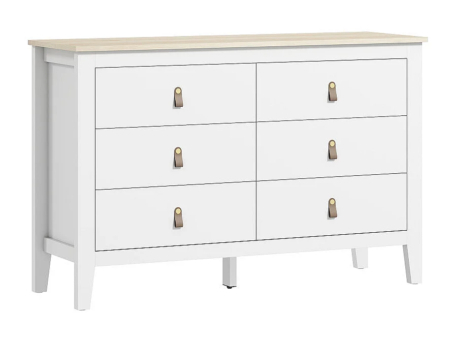 Commode sur pieds 6 tiroirs HUNTER effet bois clair et blanc