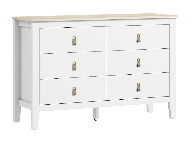 Commode sur pieds 6 tiroirs HUNTER effet bois clair et blanc