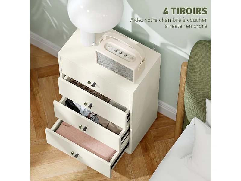 Commode 4 tiroirs CONNOR effet bois blanc