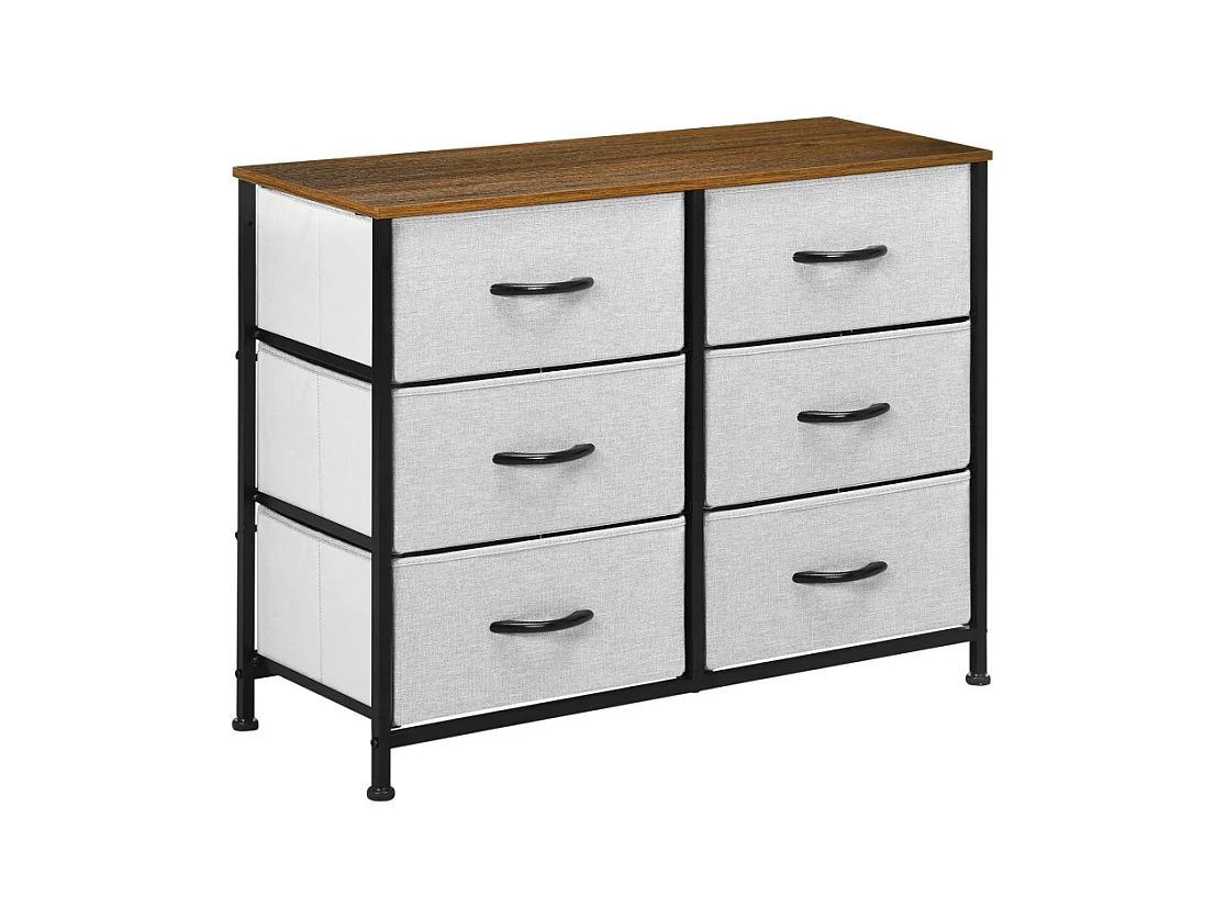 Commode 6 tiroirs pliables ELLIOT aspect bois, noire et grise