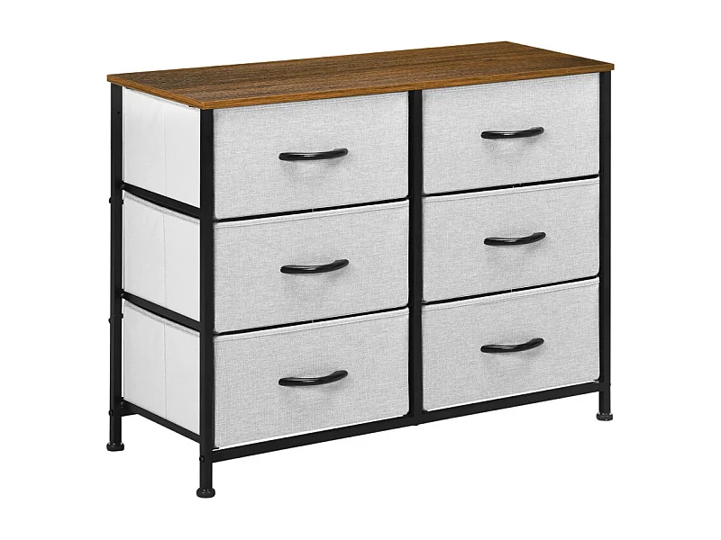 Commode 6 tiroirs pliables ELLIOT aspect bois, noire et grise