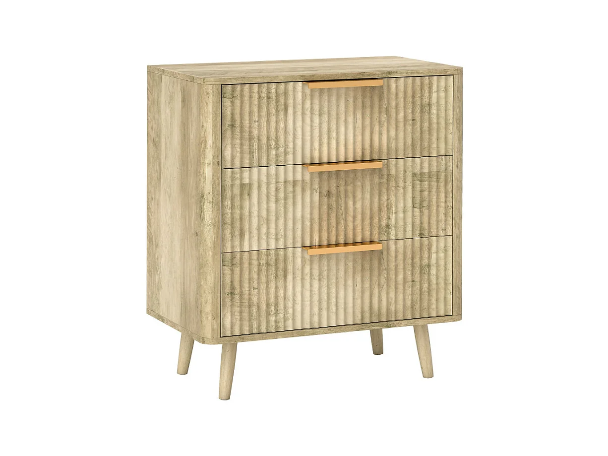 Commode 3 tiroirs cannelés AUTUMN aspect bois et doré