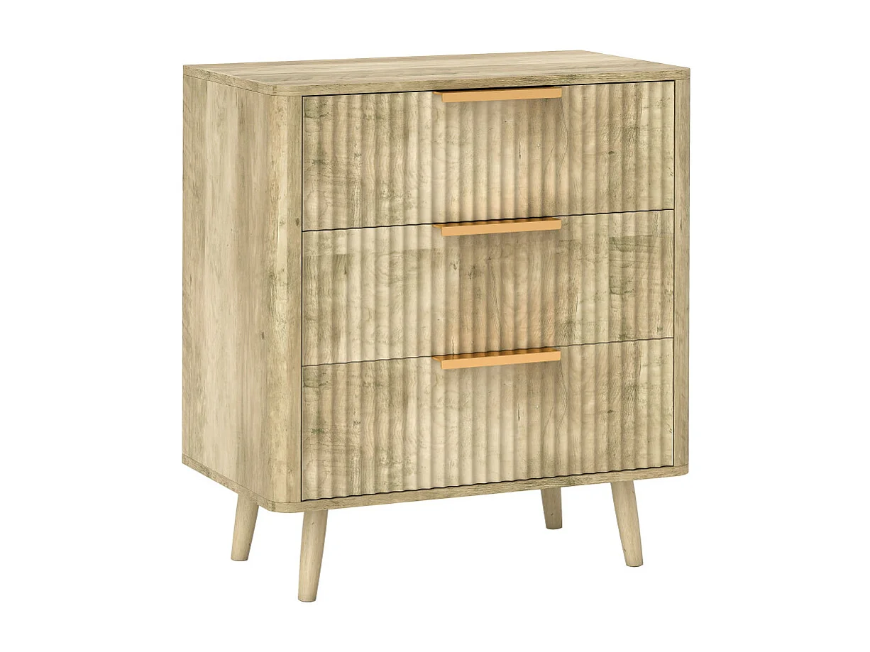 Commode 3 tiroirs cannelés AUTUMN aspect bois et doré