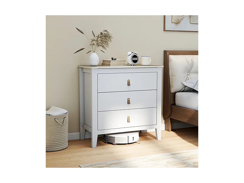 Commode 3 tiroirs LIAM effet bois blanc