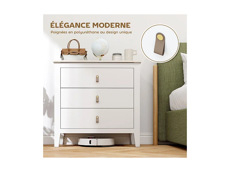 Commode 3 tiroirs LIAM effet bois blanc