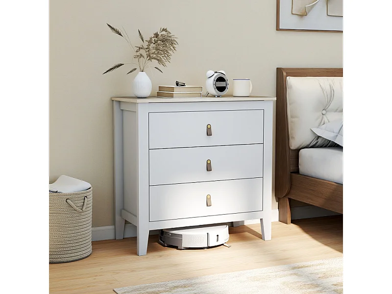 Commode 3 tiroirs LIAM effet bois blanc