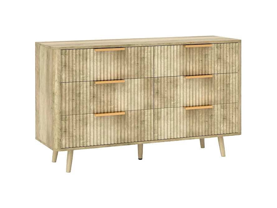 Commode 6 tiroirs cannelés ISLA aspect bois et doré