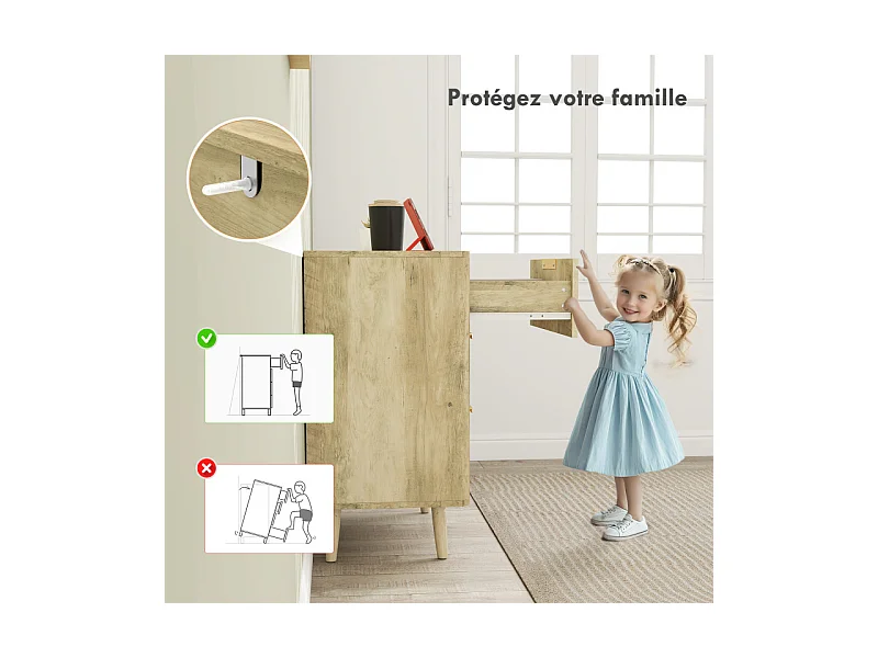 Commode 6 tiroirs cannelés ISLA aspect bois et doré