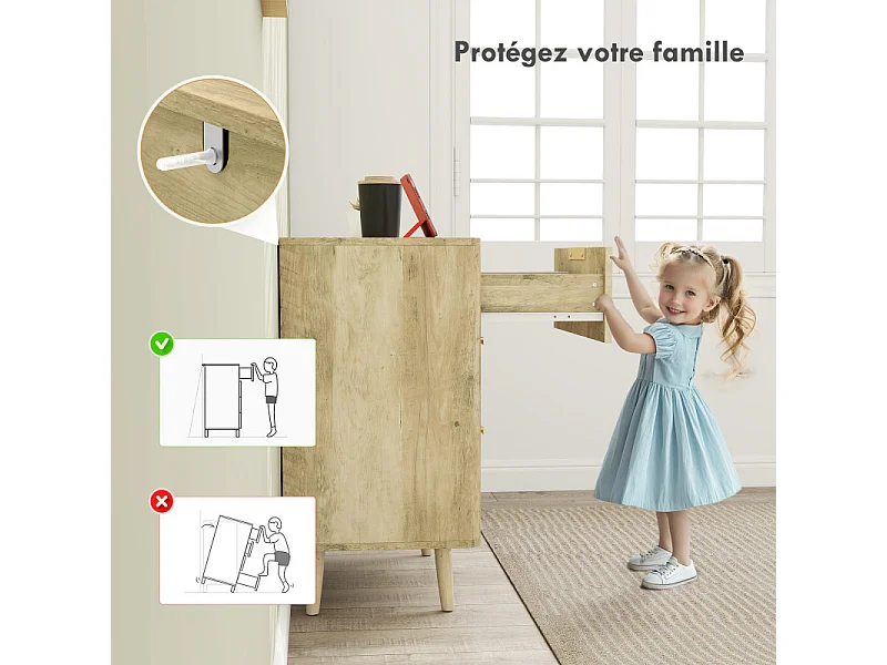 Commode 6 tiroirs cannelés ISLA aspect bois et doré