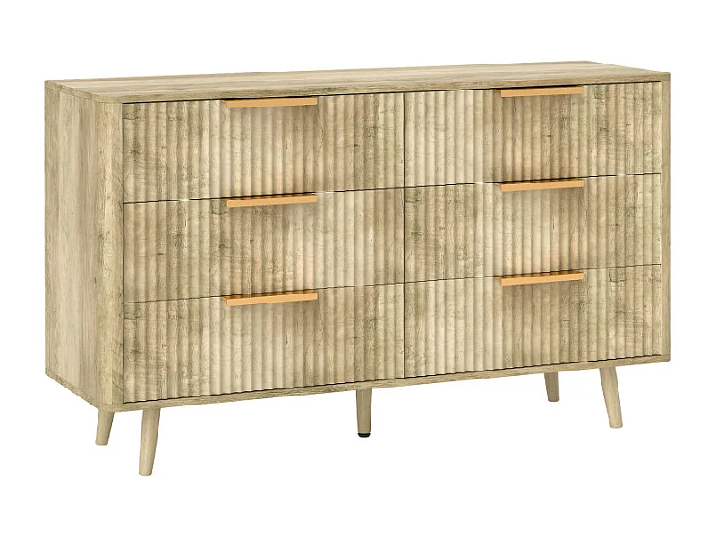 Commode 6 tiroirs cannelés ISLA aspect bois et doré