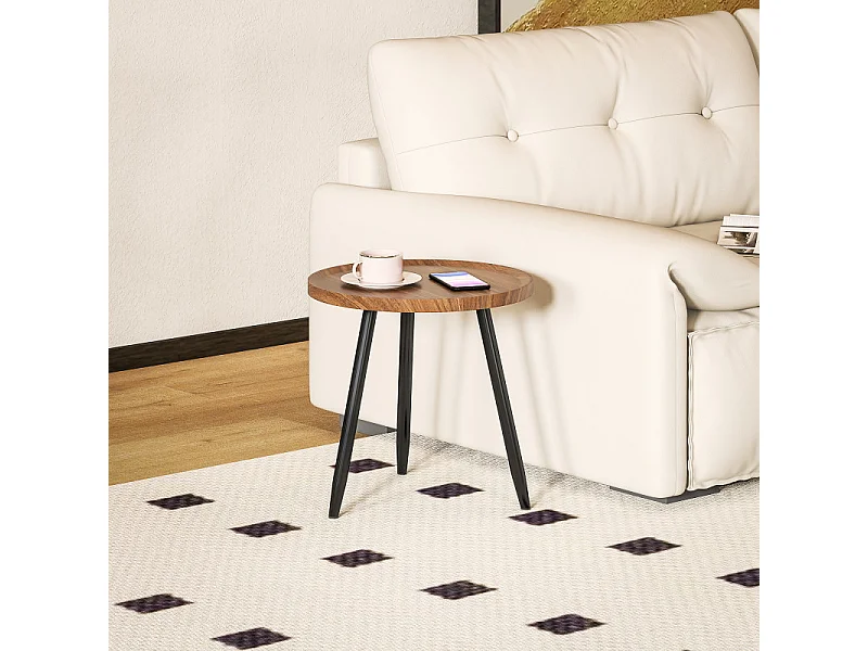 Table basse ronde SIENNA effet bois de noyer et noire