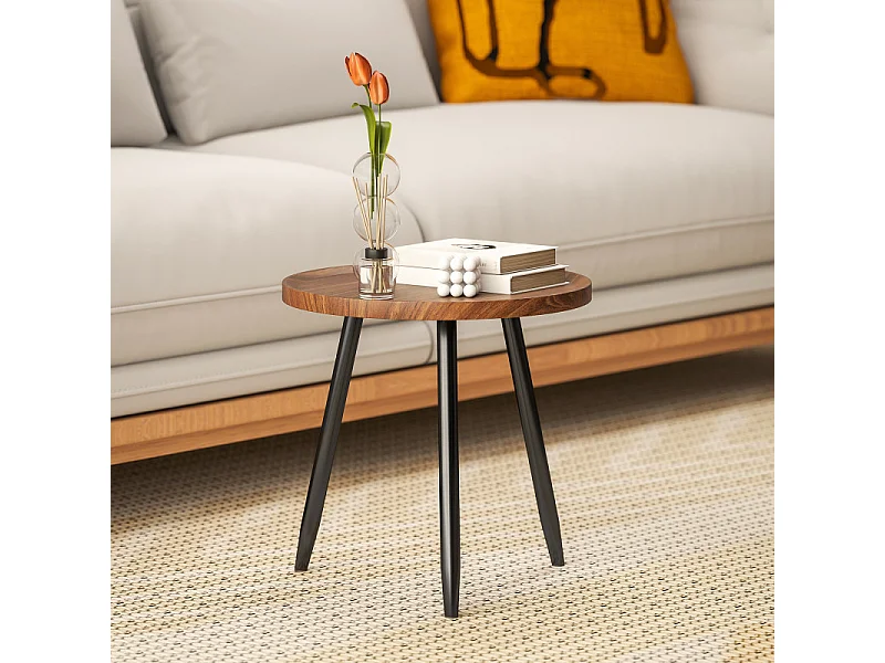 Table basse ronde SIENNA effet bois de noyer et noire