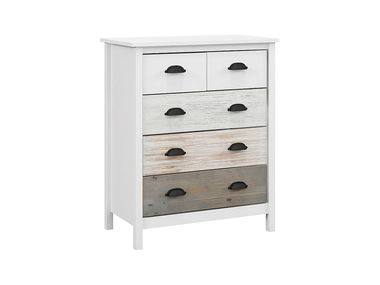 Commode 5 tiroirs style shabby EMILY beige et blanche