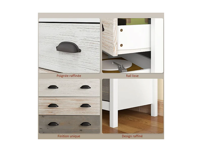 Commode 5 tiroirs style shabby EMILY beige et blanche