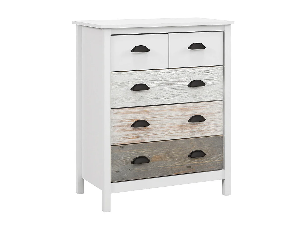 Commode 5 tiroirs style shabby EMILY beige et blanche