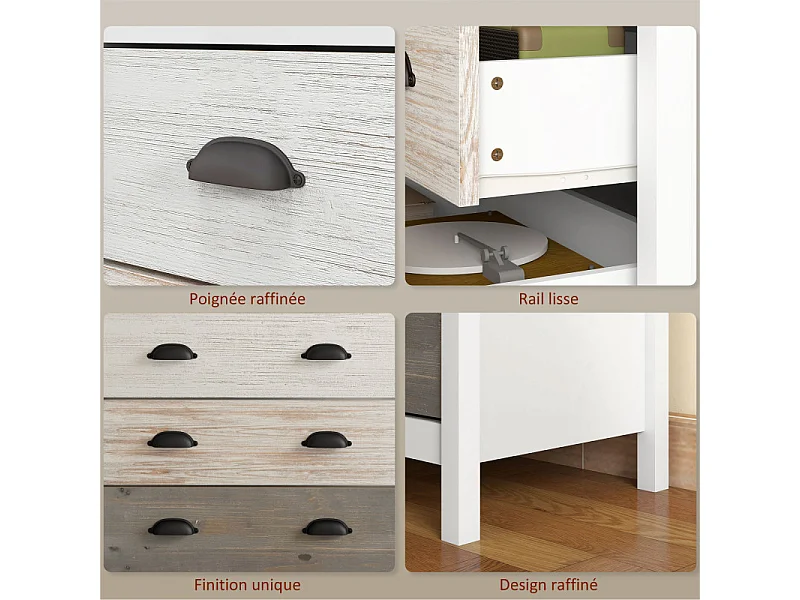 Commode 5 tiroirs style shabby EMILY beige et blanche