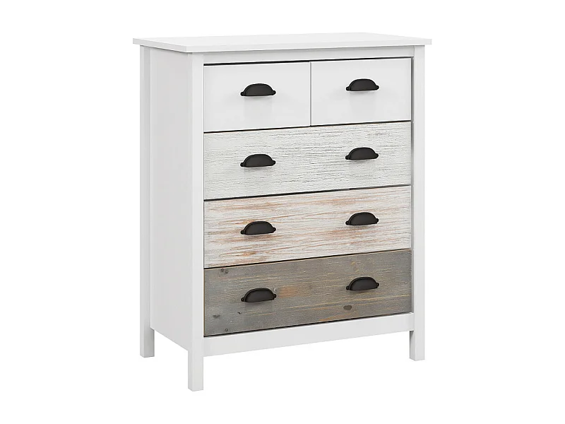 Commode 5 tiroirs style shabby EMILY beige et blanche