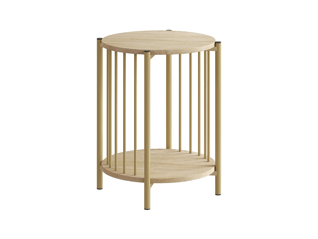 Table basse d'appoint design YARA effet bois naturel et or