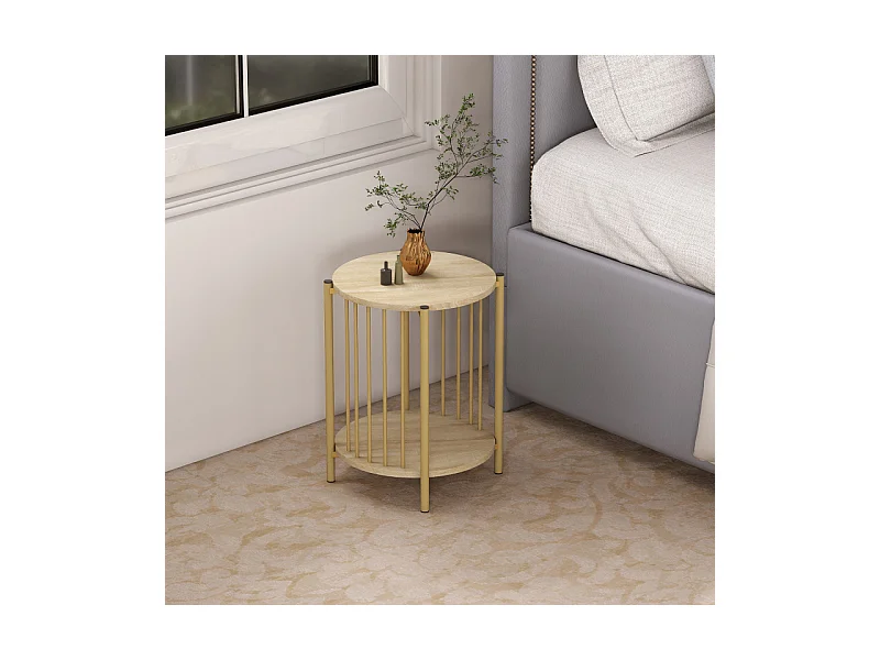 Table basse d'appoint design YARA effet bois naturel et or