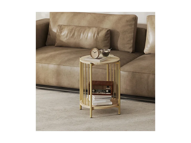 Table basse d'appoint design YARA effet bois naturel et or