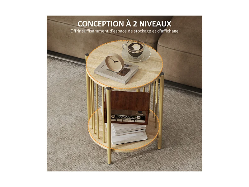 Table basse d'appoint design YARA effet bois naturel et or