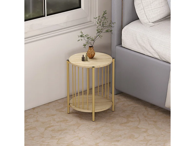 Table basse d'appoint design YARA effet bois naturel et or