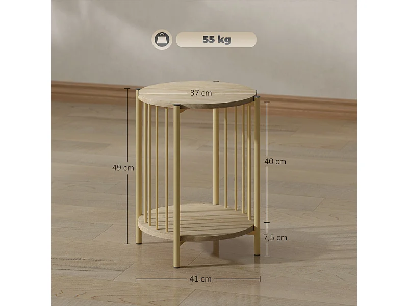 Table basse d'appoint design YARA effet bois naturel et or