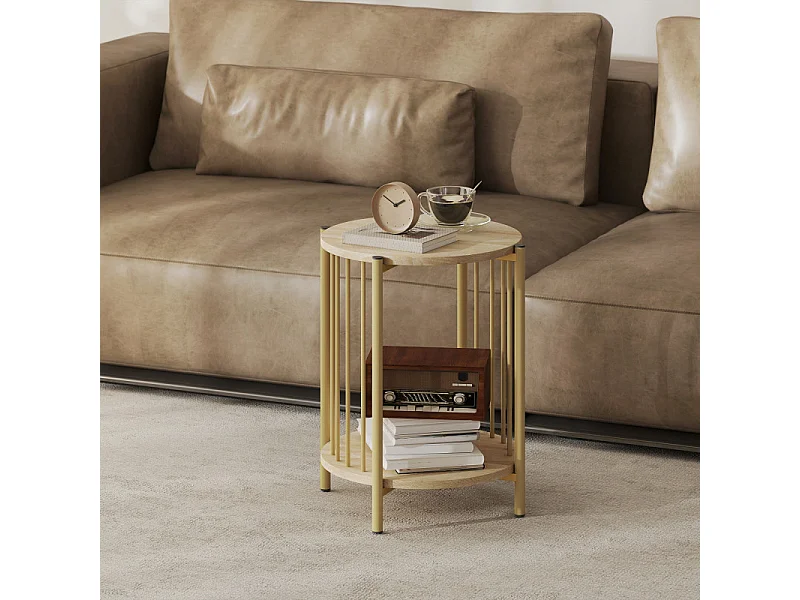 Table basse d'appoint design YARA effet bois naturel et or