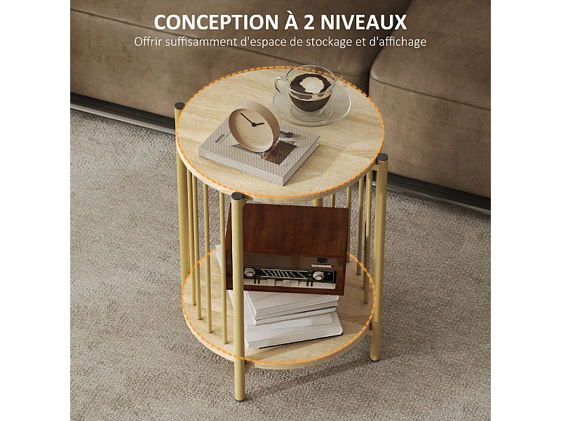 Table basse d'appoint design YARA effet bois naturel et or