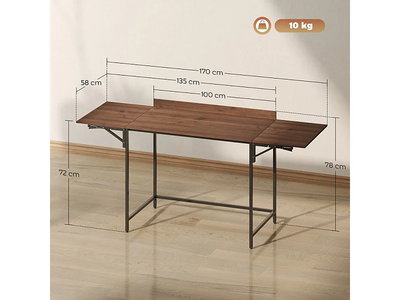Bureau 2 rallonges pliables VELIA aspect noyer et noir
