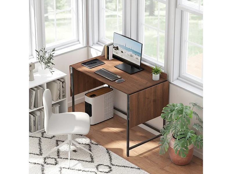 Bureau 2 rallonges pliables VELIA aspect noyer et noir