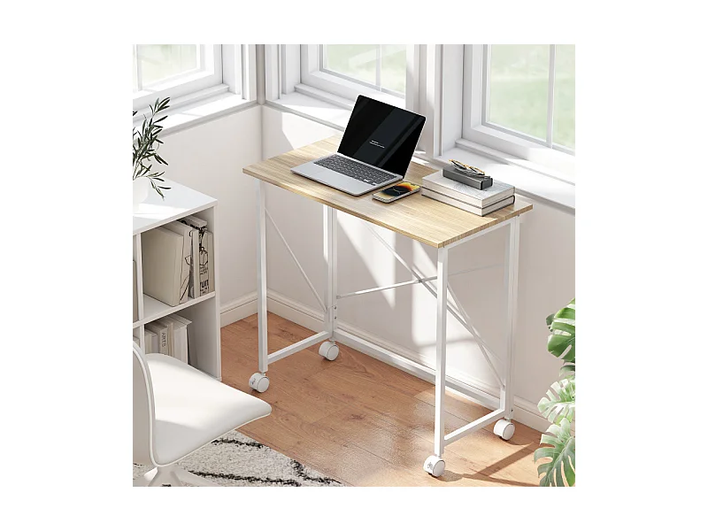 Bureau pliable KAELYS aspect chêne clair et blanc