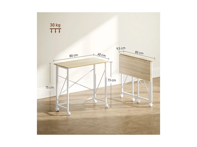 Bureau pliable KAELYS aspect chêne clair et blanc