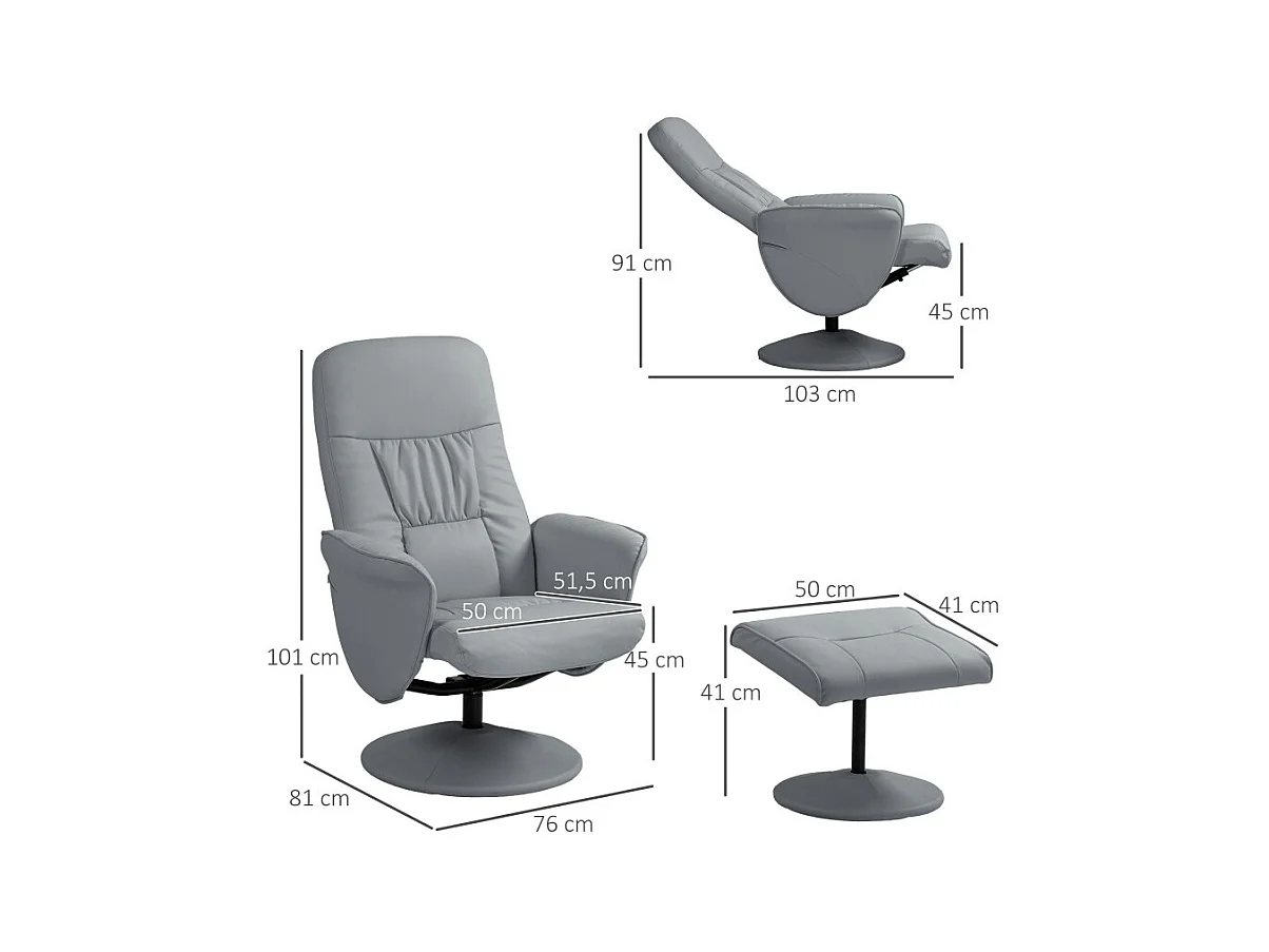 Fauteuil relax inclinable avec repose-pied WYATT gris