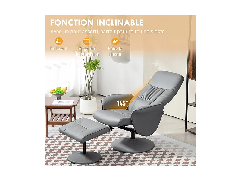 Fauteuil relax inclinable avec repose-pied WYATT gris